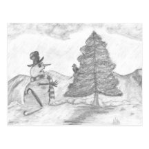 snowman christmas scene postcard
