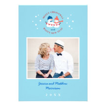 Snowman Couple Holiday Photo Card Personalized Invitations