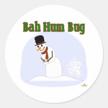 Snowman Farting Bah Hum Bug Green Round Stickers