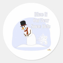 Snowman Farting Blow It Out Your Snow Hole Blue Round Sticker