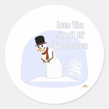 Snowman Farting Love The Smell Of The Season Blue Round Sticker