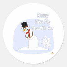 Snowman Farting Merry Kiss My Snowflakes Blue Sticker