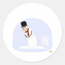Snowman Farting Round Sticker