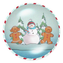 SNOWMAN & GINGERBREAD KIDS by SHARON SHARPE Round Stickers