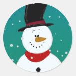 Snowman - Green Round Stickers