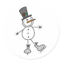 Snowman Ice Skating Round Stickers