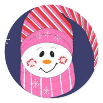 Snowman in pink stripes - stickers