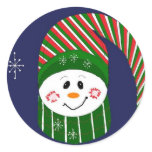 Snowman in Red & Green Stripes - stickers