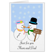 Snowman Mother And Father Christmas Card