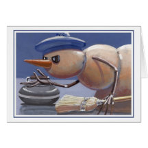 Snowman On Ice Curling Blank Card