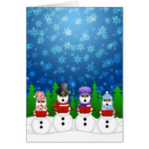 Snowman Quartet Caroler Singing Snowy Night Poster Greeting Cards