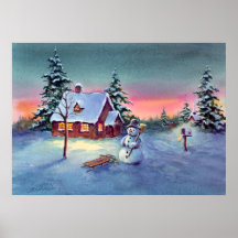 SNOWMAN & SLED by SHARON SHARPE Posters