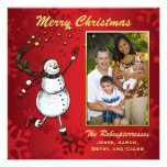 Snowman Stars on Red Photo Holiday Greeting Personalized Announcement