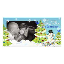 Snowman Tangled Lights Christmas Tree Bird Card Personalized Photo Card