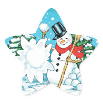 Snowman Throwing a Snowball Winter Fun Splat! Star Stickers