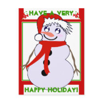 Snowman Toon Red Holiday! Postcard