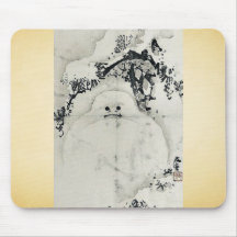 Snowman under a Pine by Taki, Katei Ukiyoe Mousepads