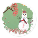 Snowman With CandyCane Tree Round Stickers