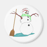 Snowman with hat and broom magnets