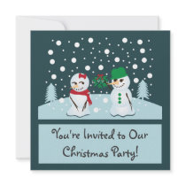 Snowman with Mistletoe Christmas Party Custom Invites