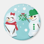 Snowman with Mistletoe Wanting a Kiss Magnets