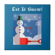 Snowman with Shovel Winter Tile