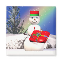Snowman's Present Fridge Magnets