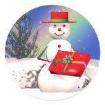 Snowman's Present Round Sticker