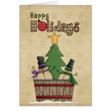 Snowmen  in a bucket greeting cards