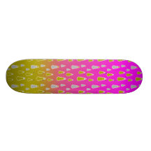 Snowmen in gold silver on pink gold fade skateboard deck
