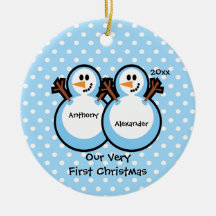 Snowmen Twin Boys Baby's First Christmas Ornament