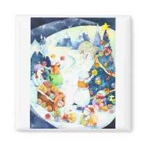 Snowmen's Yarn Ball Christmas Tree Magnet