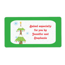 Snowy Christmas tree baked goods gift tag labels