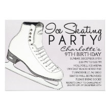 Snowy Grey Skate Mates Ice Skating Birthday Party Invitations
