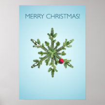 Snowy Pine Snowflake Merry Christmas (Medium) Poster