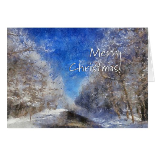 Snowy Road - Impressionist Merry Christmas Greeting Cards