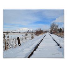 Snowy Squaw Butte and tracks, Emmett, ID #2025a Photo Print