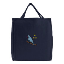 So Tweet So Sweet Blue Bird on Branch Embroidered Embroidered Bag