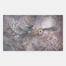 Soaring Owl and Fairy Fantasy Art Stickers