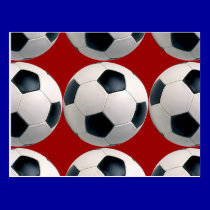 Soccer Ball Pattern on Red postcards