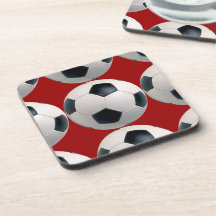Soccer Ball Pattern Red Coasters