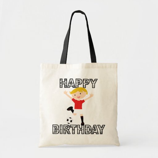 Soccer Birthday Boy 1 Red and White Tote Bags