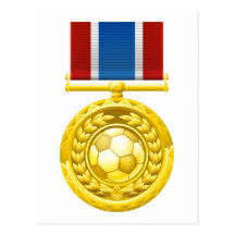 Soccer football medal postcard