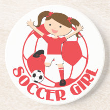 Soccer Girl 1 and Ball Red and White v2 Drink Coasters