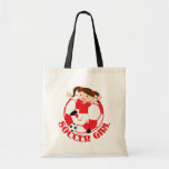 Soccer Girl 1 and Ball Red and White v2 Tote Bags