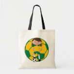 Soccer Girl 4 and Ball Green and Yellow Canvas Bags