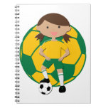 Soccer Girl 4 and Ball Green and Yellow Spiral Notebook