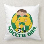 Soccer Girl 4 and Ball Green and Yellow v2 Throw Pillow