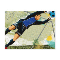 Soccer goalie blocking ball postcards