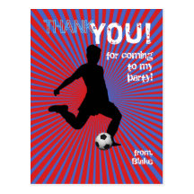 Soccer Party Thank You Postcard - Boy Red